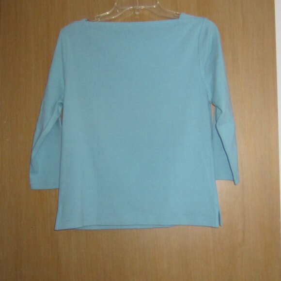 NWT - ANNE KLEIN SPORT Women's Rib Tee Top Size L, 3/4 Sleeve, Boat Neck, Creek - Picture 2 of 8